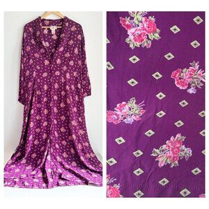 Vintage April Cornell Lavender Purple Floral Midi Dress `XL